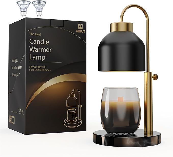 Candle Warmer Lamp, Mother's Day Gifts,with 2 Bulbs,Timer & Dimmer,Compatible with Large Yankee Candle Jars,3 Wick Candles,Height Adjustable Electric Top Melter,110-120v, (Black Marble)