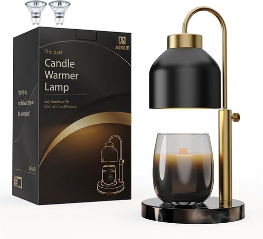 Candle Warmer Lamp, Mother's Day Gifts,with 2 Bulbs,Timer & Dimmer,Compatible with Large Yankee Candle Jars,3 Wick Candles,Height Adjustable Electric Top Melter,110-120v, (Black Marble)