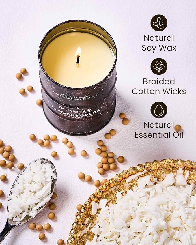 M&SENSE Luscious Cocoa Scented Candles Natural Non Toxic, Aromatherapy Candle for Stress Relief Meditation Relaxing, Housewarming Gifts for Women Men, 11.3oz 70 Hour Long Burning