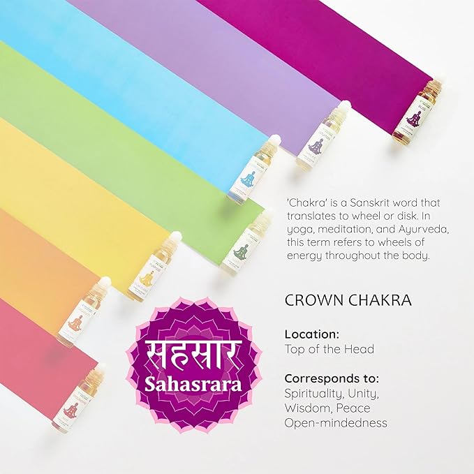 Crown Chakra Essential Oil Roll-On Blend by Aromafume | 10ml/0.33 fl oz | Sahasrara | Aromatherapy Oils for Chakra Balance | Lavender & Jasmine Extracts | Chakra Incense for Meditation, Yoga, Reiki