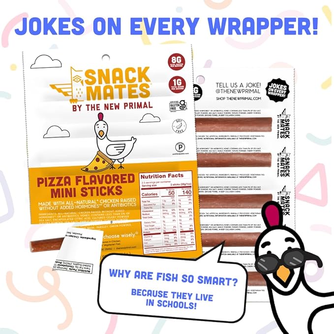 Snack Mates by New Primal Sampler Three Flavor Pack, Mini Chicken Sticks, High Protein and Low Sugar Kids Snack, Certified Gluten Free, Soy Free, Certified Paleo, Lunchbox Friendly, 15 Count