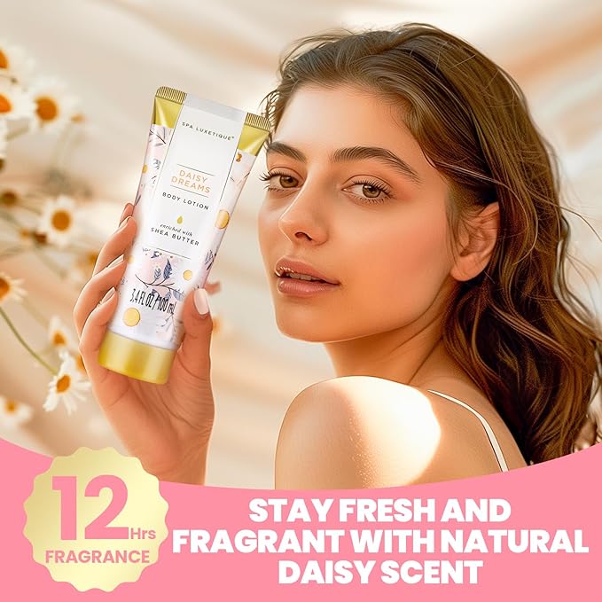 Self Care Gifts for Women, Spa Luxetique Bath and Body Gift Set, 8pcs Daisy Gift Baskets for Women with Bubble Bath, Lotion, Mothers Day Gifts for Mom