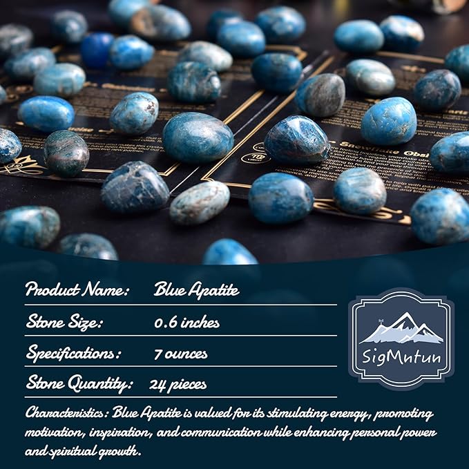 Blue Apatite Healing Crystal Stone Set - 24 Pieces, 0.6" Natural & Polished Stones for Healing, Meditation, Reiki, Chakra, Crafting & Decoration