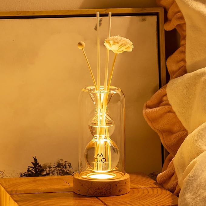 Empty Fragrance Glass Reed Diffuser Bottles with 5pcs Reed Diffuser Sticks,Luminous Base,Decorative Flower Bud Fragrance Accessories Use for DIY Replacement Reed Diffuser Sets,Gourd Shaped