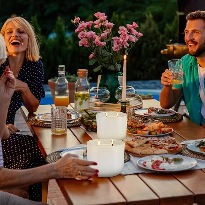 2-Pack Large Citronella Scented Candles - White Ceramic Double-Wick, Natural Soy Wax, Decorative Geometric Jar for Patio, Garden & Outdoor Decor