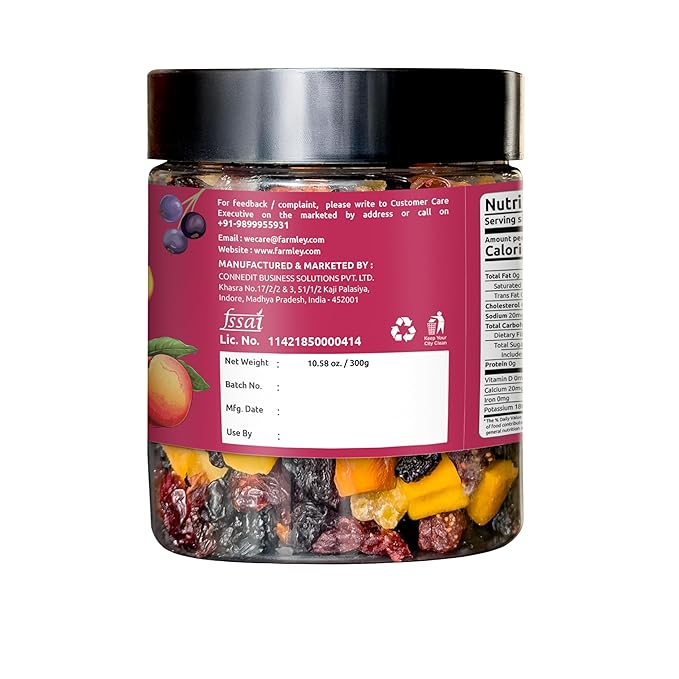 Farmley's Berry Mix | 8-in-1 Mixed Berries | Black Raisin, BlackCurrant, Peach, Papaya, Mango, Blueberry, Strawberry, Cranberry | 10.5 oz