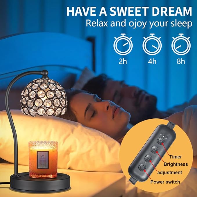 Dimmable Electric Candle Warmer Lamp with Timer Home Decor Wax Melts Warmer for Jar Scented Candles with 2 Bulbs Birthday Gifts for Women Mom Wife