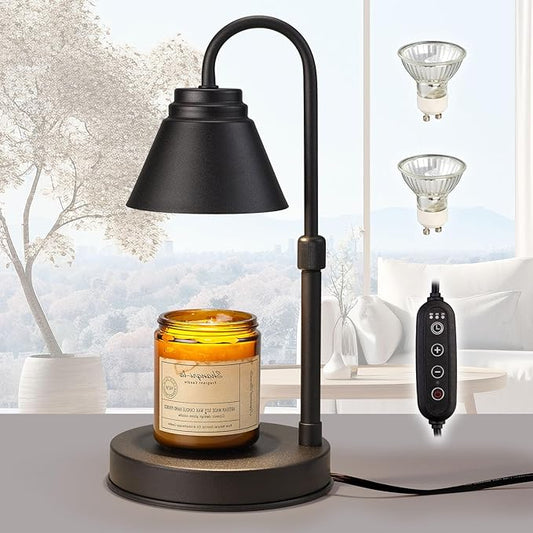 Candle Warmer Lamp - Timer & Dimmer w/ 2 Bulbs, Height Adjustable Candle Warmer for Bedroom, Home Decor, Black