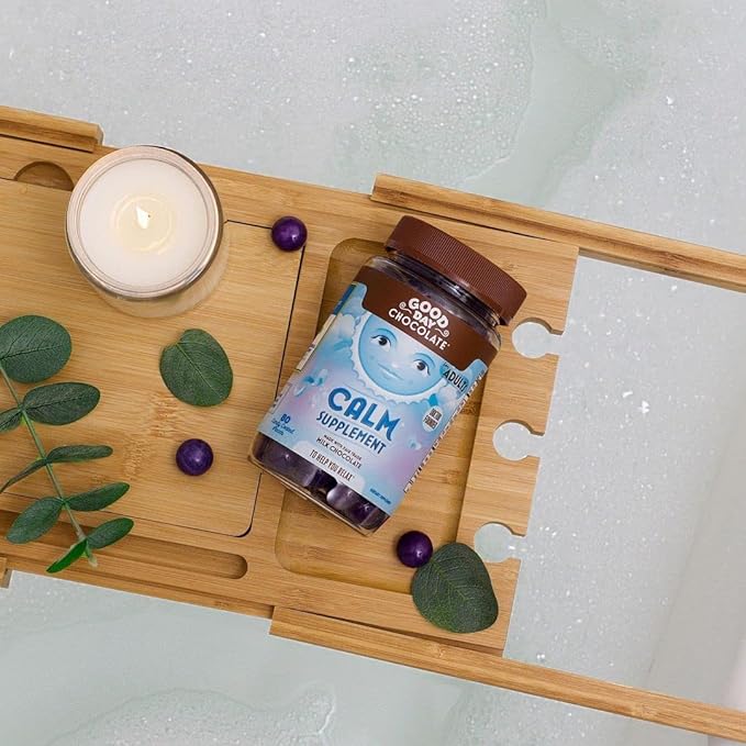 Good Day Chocolate Natural Calming Supplement for Adults, Blend of Camomile, Theanine, Magnesium, Fair Trade and Non-GMO Chocolate, 80 Pieces