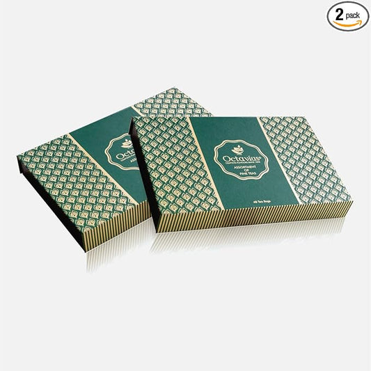 Octavius Tea Sampler Pack | 8 Assorted Black & Green Teas | 48 Teabags | Tea Sampler Variety Pack | Pack of 2 | Mothers Day Tea Gift Box