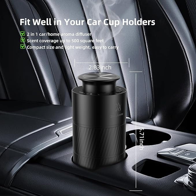 Car Freshener Diffuser, Aluminum Waterless Diffusers for Essential Oils, 20ml Portable USB Rechargeable Smart Aromatherapy Machine with 3 Timing & 3 Mist Levels for Car Room Office