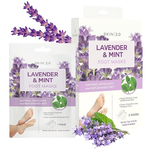 Lavender & Mint Foot Masks - Relieves Swollen Feet, Removes Odor, Relaxing & Hydrating - Dermatologist Tested Korean Skincare - Clean Beauty, Cruelty-Free, All Skin Types - 3 Pairs