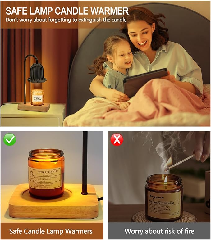 Candle Warmer Lamp, Dimmable Candle Warmer with 2 Bulbs, Birthday Gifts for Women Mom, Dad and Fathers, House Warming Gifts New Home Room Decor, 2H/4H/8H Timer Black Flower Candle Lamp Heater