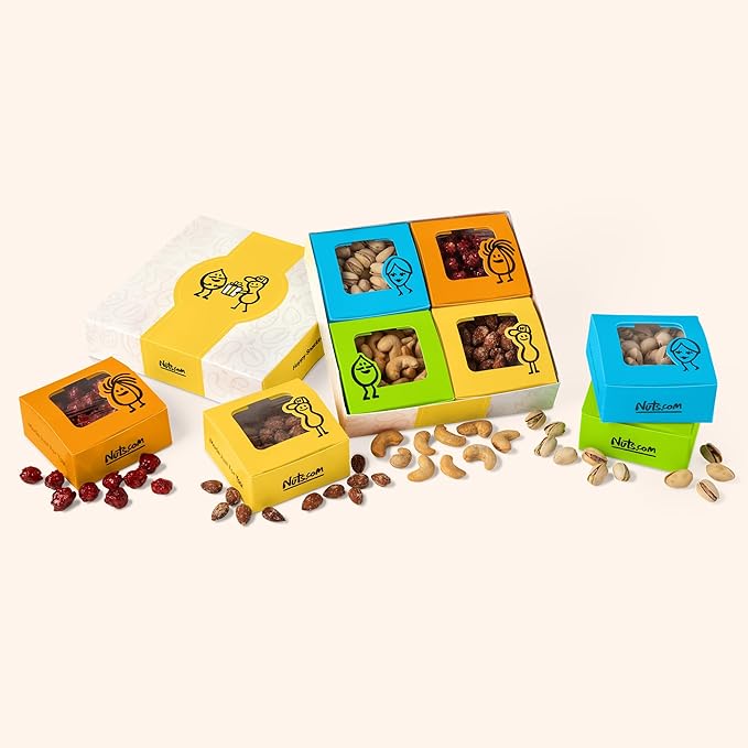 Nuts.com Mixed Nut Sampler – Variety Snack Box for Fall, Thanksgiving and Festive Gifts – 1.25Lb Gift Package Includes Pistachios, Peanuts, Hickory Smoked Almonds, Roasted and Salted Cashews