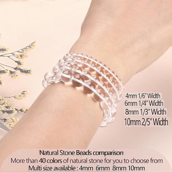 LPBeads Handmade Natural Gemstone Stretch Elastic Bracelet Healing Crystal Round Stone Beads Jewelry Gifts for Women Men