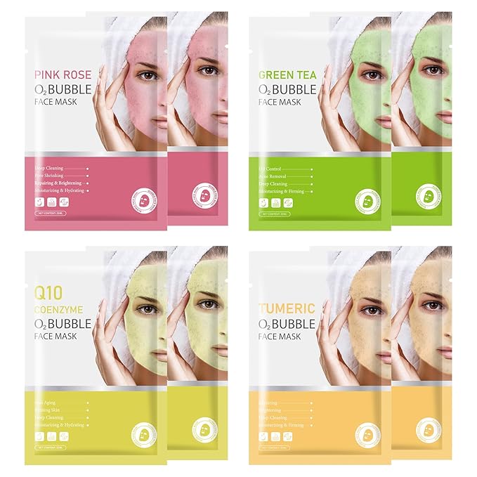 Facial Masks Skincare for Women,Bubble Moisturize Face Mask Sheet for Girl,Hydrating Face Mask for All Skin Types,Dry Skin & Sensitive Skin(8-Packs)