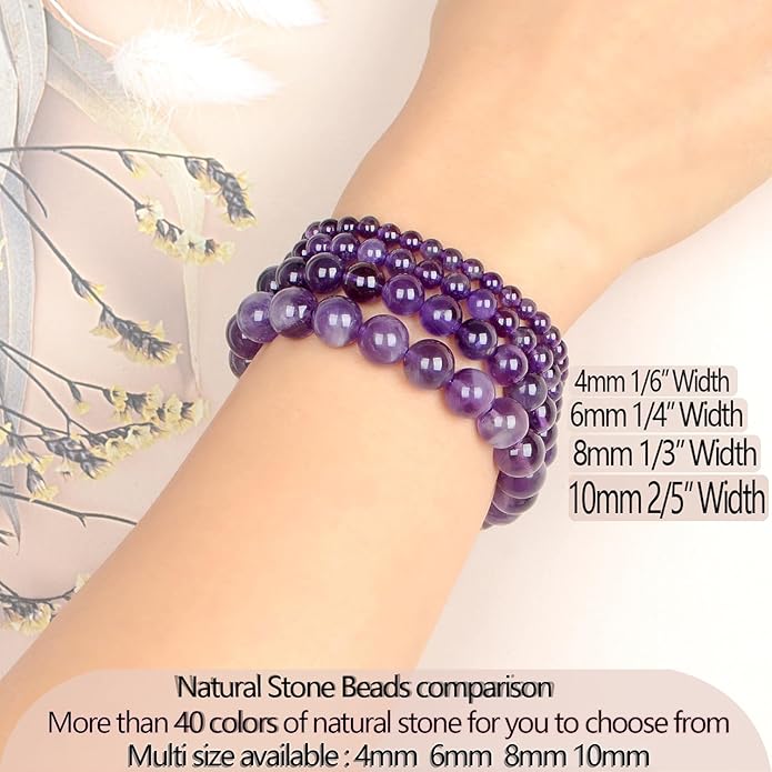 LPBeads Handmade Natural Gemstone Stretch Elastic Bracelet Healing Crystal Round Stone Beads Jewelry Gifts for Women Men