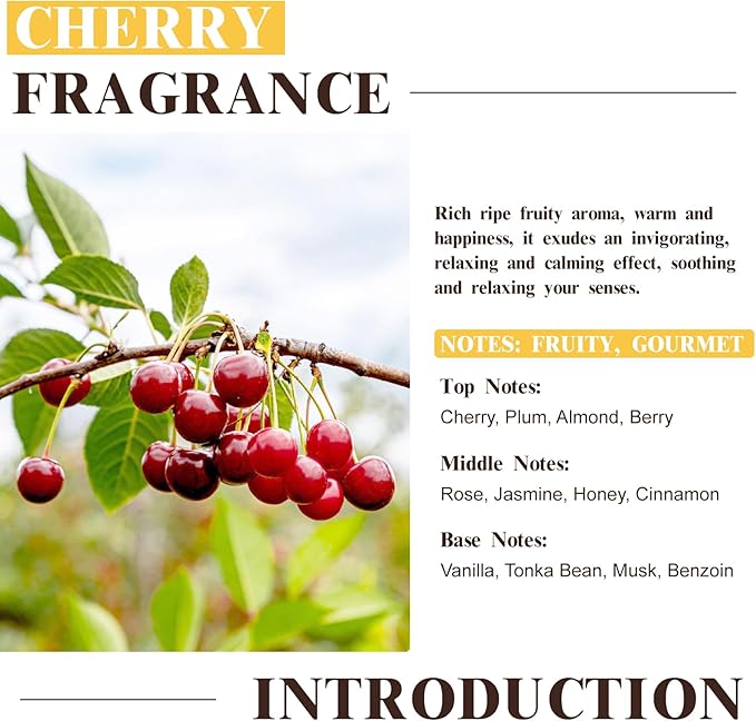 EUQEE 2.02 Fl oz Cherry Fragrance Oil, 60ml Premium Cherry Essential Oil with Glass Dropper for Diffusers, Candle & Soap Making