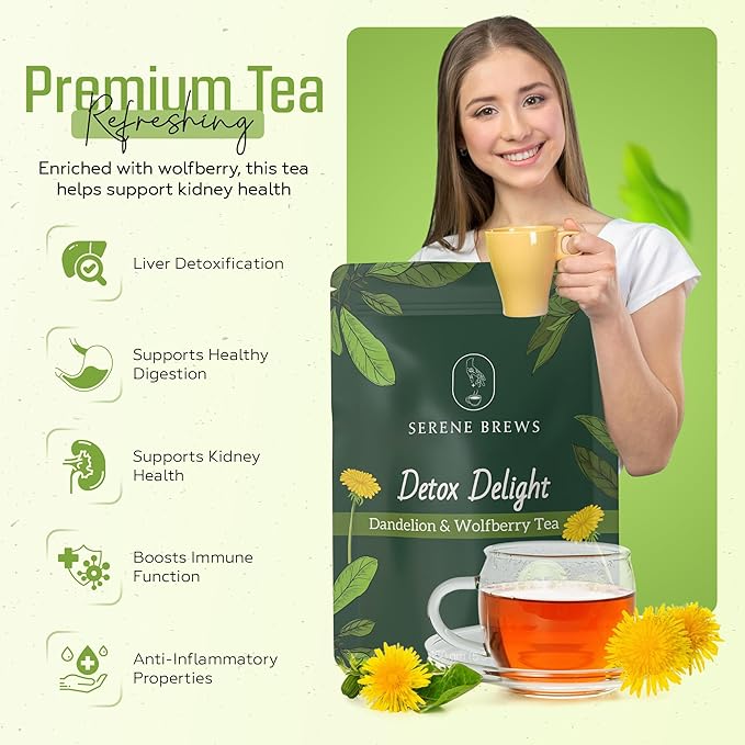 Dandelion Wolfberry Tea – Liver Cleanse, Detox & Repair, Kidney Detox – 100% Natural, Non-GMO, Premium Dandelion Root & Wolfberry Blend – 150 g (25 Tea Bags)