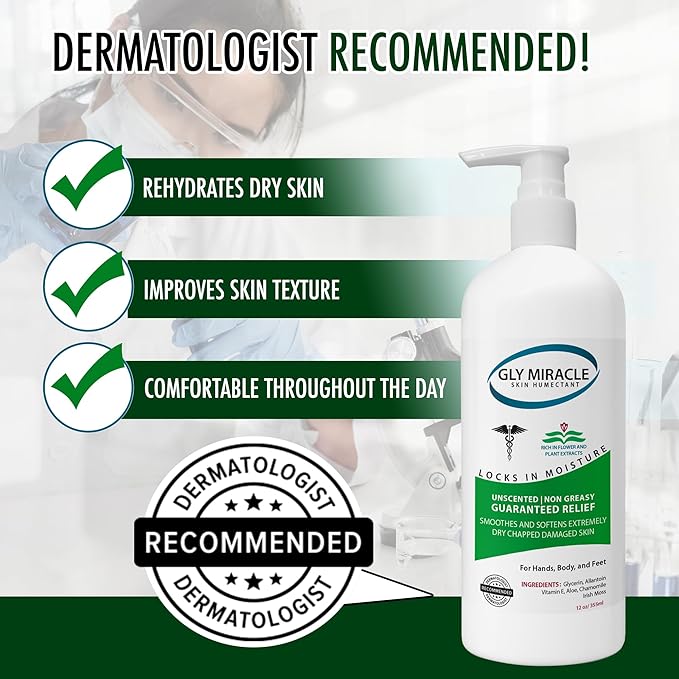 GLY MIRACLE Moisturizing Body Cream Lotion, 12 ounce - Non-Greasy Skin Humectant for Extremely Dry Skin, Hands, Body, and Feet, Fragrance-Free with Pure Glycerin for Nourishing Hydration.