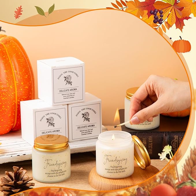 3 Pcs Thanksgiving Gifts Fall Scented Candles Set 3.5 Oz Soy Wax Pumpkin Scented Glass Jar Candle Friendsgiving Gift for Friends Coworker Women Men Autumn Birthday (Classic)