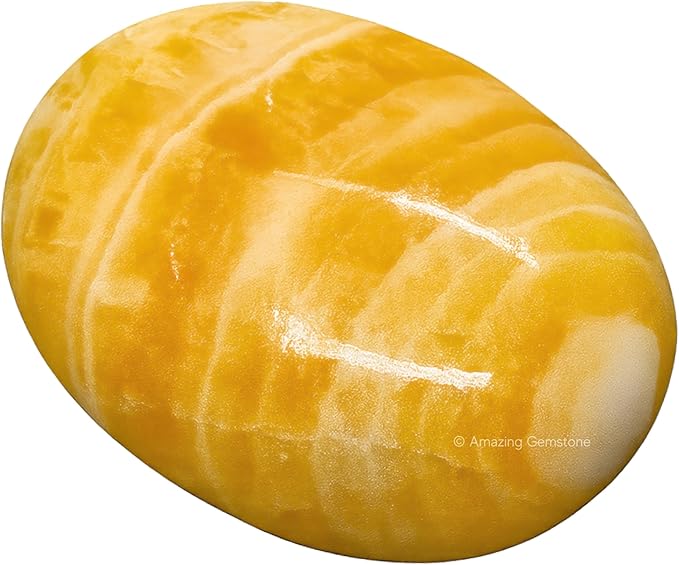Yellow Calcite Crystals and Healing Stones - Large Palm Stone Crystals Piedra - Crystal for Good Luck, Positive Energy, Meditation - Unique Stocking Stuffers and Birthday Gifts for Women, Men