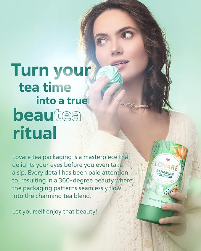 LOVARE Loose Leaf Tea 80 g - Made in Ukraine - Assorted Tea - 1001 Night, Passion Fruit, Sparkling Splashes, Bahamian Soursop - Gift Box with 60 Paper Filters – Easy to Brew Flavored tea