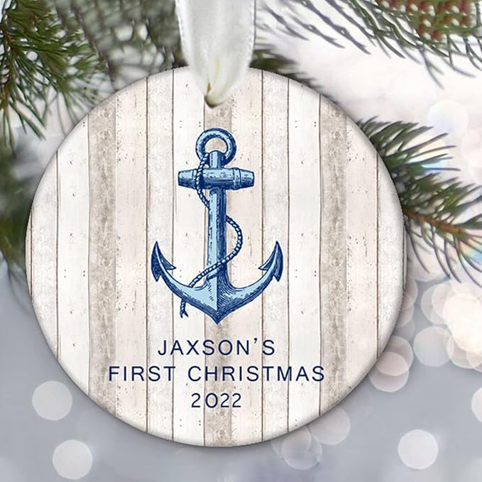 Baby's First Christmas - Personalized Kids Anchor Ornament, Nautical Custom Anchor