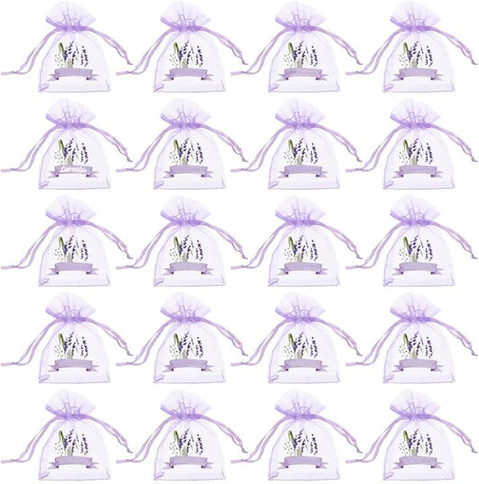 ABOOFAN 20pcs Lavender Sachet Bags Empty Mesh Storage Pouches for Dried Flowers Multi-use Organza Drawstring Bags for Home Fragrance and Party Favors