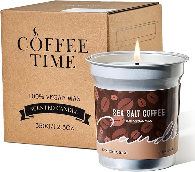 M&SENSE Iced Coffee Candle Summer Sea Salt Scented, Soy Wax 12.3oz 75 Hours Long Lasting Clean Burn, Fresh Jar Candles for Home Scented, Stress Relief Aromatherapy Gifts for Women Men