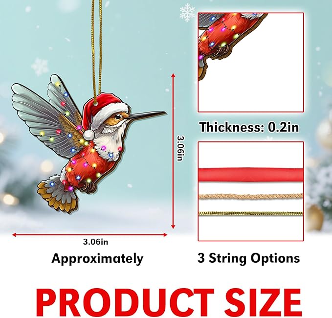 2 Side Printed Hummingbird Wooden Christmas Ornaments 2025, Keepsake for Women, Men and Friends, Bird Christmas Tree Ornaments, Animal Christmas Tree Decorations