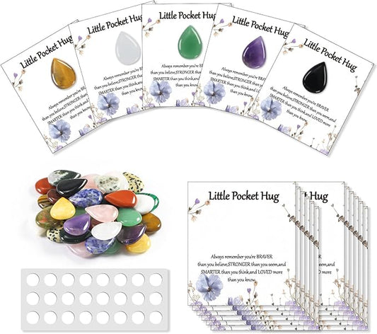 40 Sets Little Worry Stone Waterdrop Pocket Hug Token Gift Cards Keepsake Funeral Favors Encouragement Gifts for Women Adults Party Favors