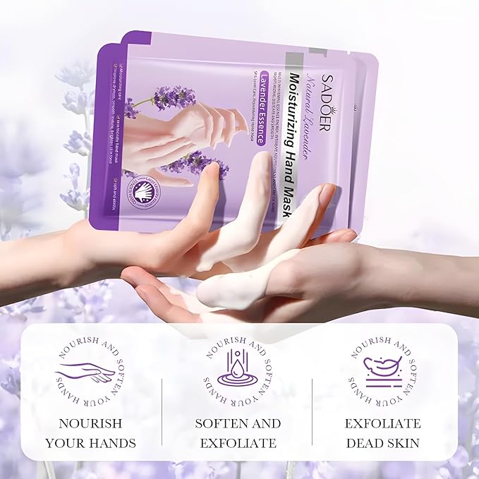 Chicwe 6 Pairs of Hand Masks Moisturizing Glove, Hydrating Hand Masks for Dry Peeling Hands, Exfoliating Collagen Gloves for Smooth Hands (Lavender)