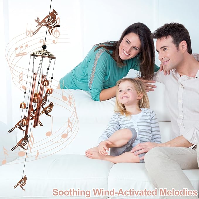 Copper Tone Animal Wind Chimes for Outdoors/Indoors - Cardinal Designs - Garden, Patio, Yard, Home Decor, for Women, Men, Mom, Birthday, Memorial, Housewarming (Cardinal)