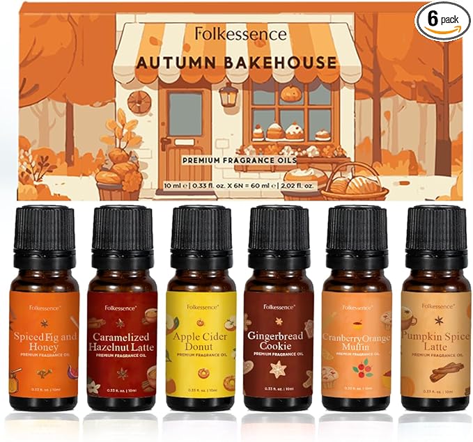 Folkulture Essential Oils for Home | Set of 6 (0.34 fl oz x 6) Fall Essential Oils or Diffuser Oil for Relaxation | Pumpkin Spice, Vanilla Essential Oil or Fall Scents | Fall Essentials for Women