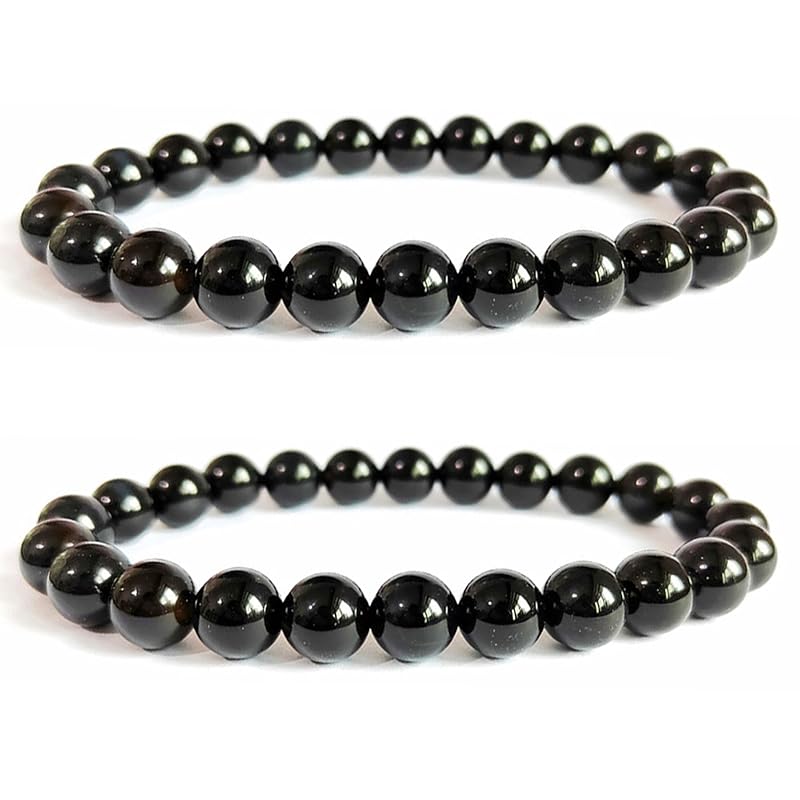 Black Tourmaline Bracelets Sets For Men Protection Bracelets For Women Chakra Feng Shui Stretchy Obsidian Agates 8mm Beaded Bracelets Lucky Handmade Bracelets(Tourmaline 2pcs)