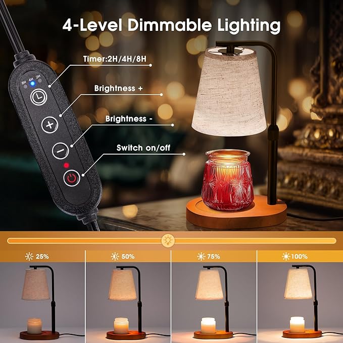 Candle Warmer Lamp with Timer Dimmable, Adjustable Height Candle Warmer Light for Jar Candles with 2 Bulbs, Christmas Birthday Gifts for Women Mom, House Warming Gifts New Home, Room Office Home Decor