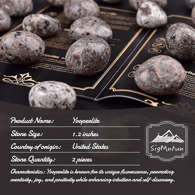 Polished Yooperlite Crystal Stones - 2 Pcs of 1.2" Worry Stone for Anxiety, Pocket Palm Stone Super Large Handpicked Natural Tumbled Gemstones for Meditation, Reiki, Chakra Healing, Home Decor