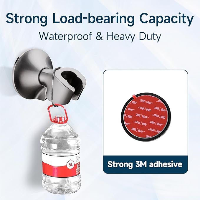 BRIGHT SHOWERS Strong Adhesive Shower Head Holder with Dual Angle Adjustable, Wall Mounted Handheld Shower Bracket, Easy Installation, Screw Mounting Options, Brushed Nickel