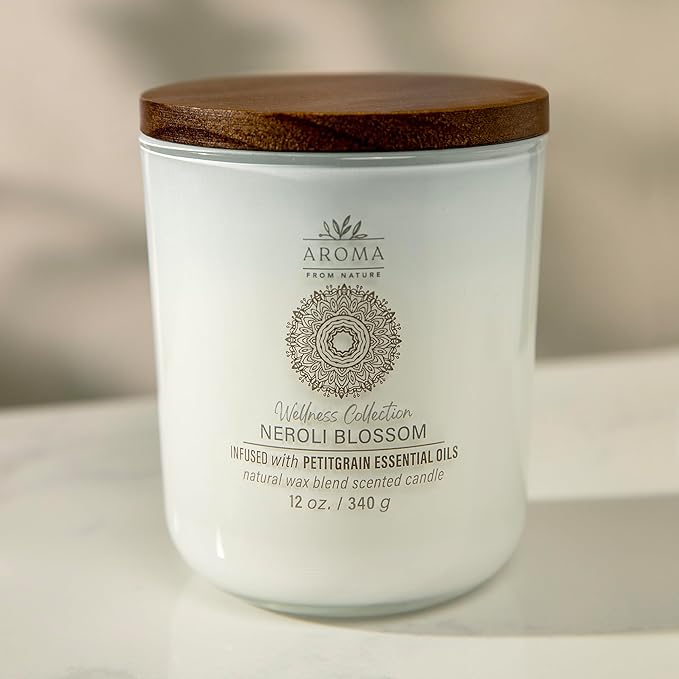 Aroma from Nature Wellness Collection Candle, 12 oz, 2 Cotton Wicks, Neroli Blossom, Large Painted Jar