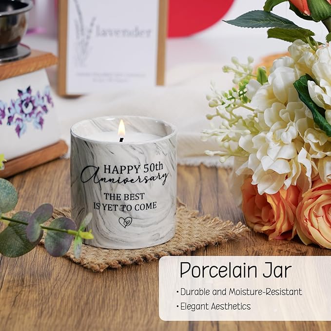 50th Anniversary Candle for Couples 50th Golden Anniversary Wedding Gifts for Parents Women Men Lavender Happy 50 Year Aniversario Candle Gifts for Wife Husband 6 oz