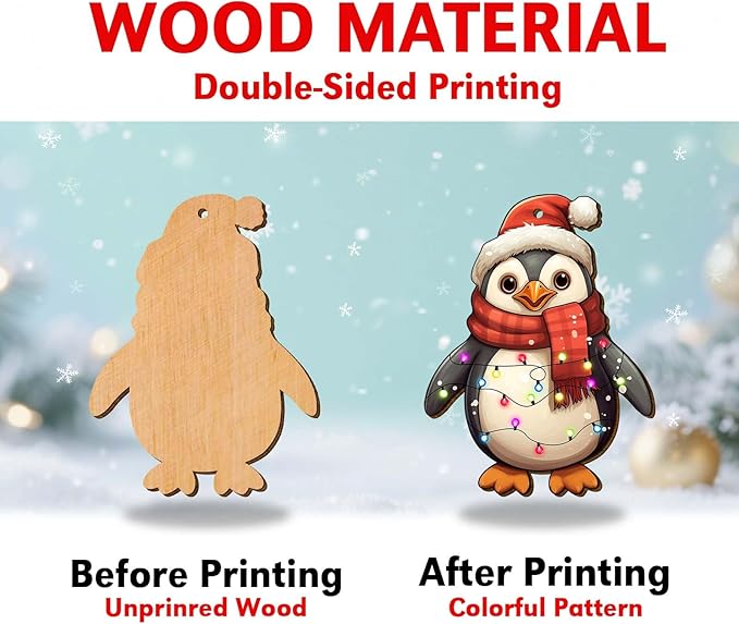 2 Side Printed Cute Penguin Wooden Christmas Ornaments 2025, Keepsake for Women, Men and Friends, Penguin Christmas Tree Ornaments, Christmas Tree Hanging Decorations