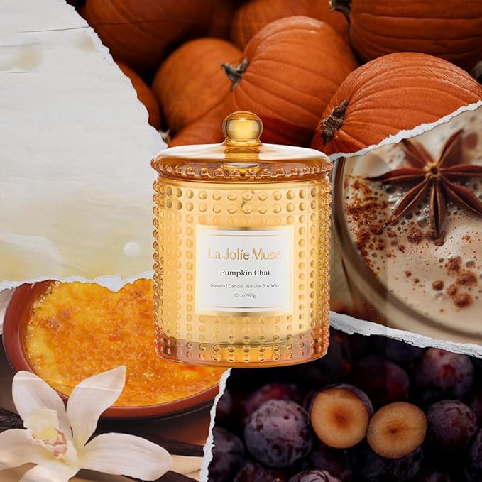 LA JOLIE MUSE Fall Candles – Pumpkin Candle with Spicy Chai & Vanilla | 10 oz Soy Wax Candle | 55 Hours Clean Burn | Autumn Home Décor & Hosting Gift