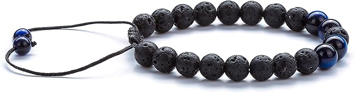 Hamoery Men Women 8mm Lava Rock Aromatherapy Anxiety Essential Oil Diffuser Bracelet Braided Rope Natural Stone Yoga Gifts Beads Bracelet Bangle-21017