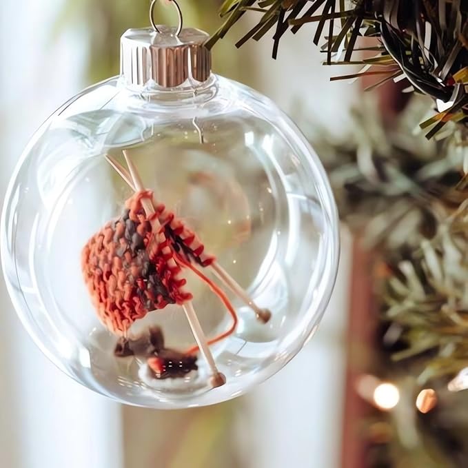 Knitting Ornament - Handmade Knit Gift for Knitters, Acrylic Christmas & Halloween Tree Decoration, Perfect Yarn Lover Gift, Unique Gifts for Crafters, Handmade Holiday Decor Ornaments (Red)