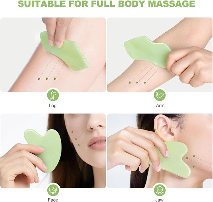 airogym 2PCS Jade Stone Gua Sha Set Face Massager Jade Facial Tools Body Lymphatic Drainage Massager, Guasha Face Sculpting Tool Skin Care Set Gifts for Women Gua Sha Sculpting for Tighten Skin