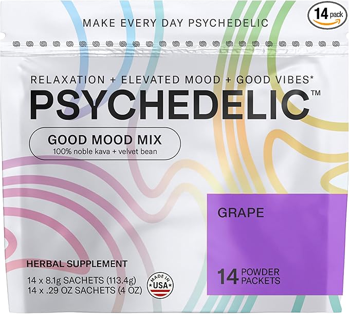 Easy Alcohol Alternative with Buzz - Calming Kava Drink Mix (14x5.5g) Flavored Kava Powder - Calming Drink Powder Packets - Easy Open Single Serving Drinks - 14 Calm Packets - Grape