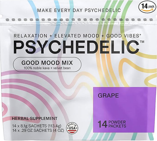 Easy Alcohol Alternative with Buzz - Calming Kava Drink Mix (14x5.5g) Flavored Kava Powder - Calming Drink Powder Packets - Easy Open Single Serving Drinks - 14 Calm Packets - Grape