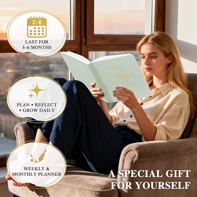 Lanpn Self Care Journal for Women, Self Love Guided Journals with Prompts, Daily Reflection Wellness & Gratitude Planner, 5 Minute Mental Health Notebook, Mindfulness Mood Log, 240 Pages, Sage Green