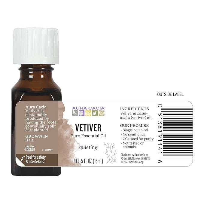Aura Cacia Pure Vetiver Essential Oil | 0.5 fl. oz. | Vetiveria zizanioides